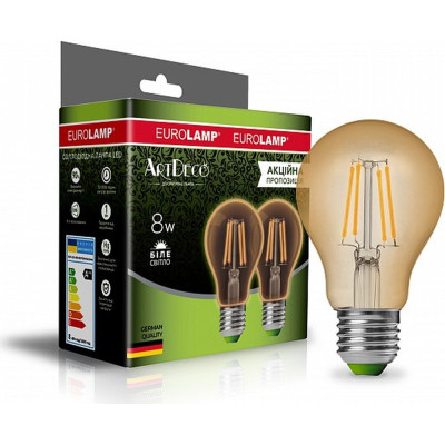 Лампочка Eurolamp LED А60 800 Lm E27 4000K 2шт (MLP-LED-A60-08274(Amber)new) Винница - изображение 2