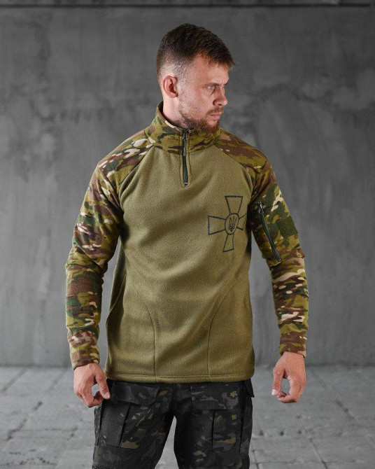 Флисовая кофта с карманами мужская олива рукава мультикам теплая флиска Одесса - изображение 1