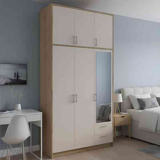 Шафа для одягу Doros Ронді з високою антресоллю і дзеркалом Дуб Артизан/Кашемір 3 ДСП 121х52х260 (DRS-011876) Львів