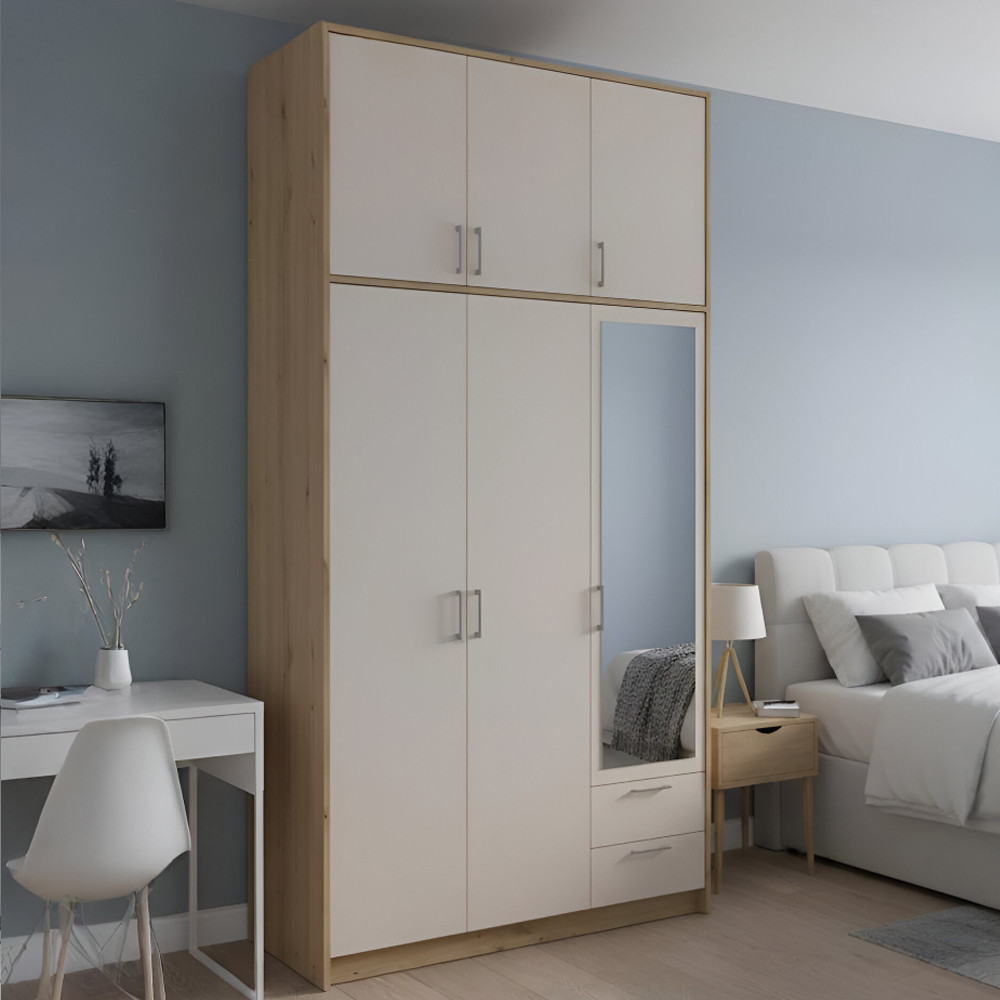 Шафа для одягу Doros Ронді з високою антресоллю і дзеркалом Дуб Артизан/Кашемір 3 ДСП 121х52х260 (DRS-011876) Львів - фото 1