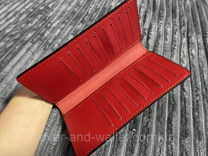Тонкий женский купюрник красного цвета ручной работы ST Leather Киев - изображение 4
