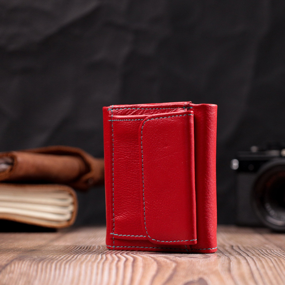 Яскравий маленький гаманець для жінок із натуральної шкіри ST Leather 19502 Червоний Київ - фото 7
