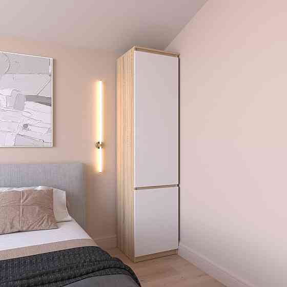 Шафа пенал VAYS R-22 Дуб Сонома-Білий фасад, з полицями, ЛДСП, 50×50×211 см - для одягу, білизни, зберігання, спальня, передпокій Львів