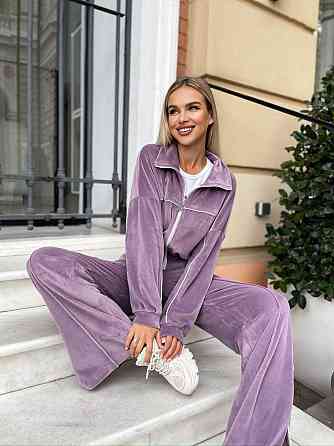 Женский стильный повседневный велюровый костюм двойка Пастельна Фріза Одесса