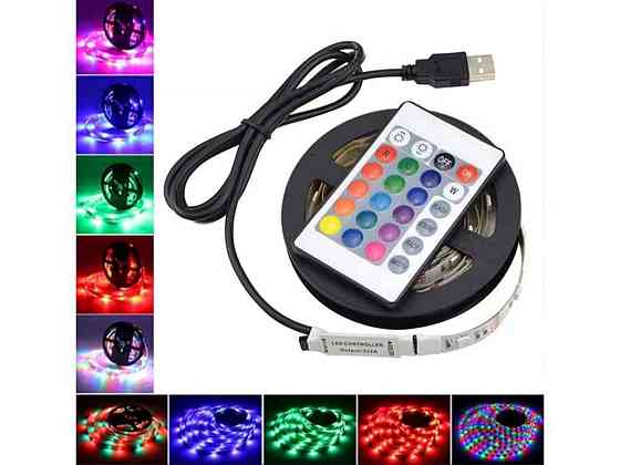 Гірлянда LED стрічка RGB 5м пультом та перехідником на USB 3528 (RV-23 ТМ КИТАЙ Київ