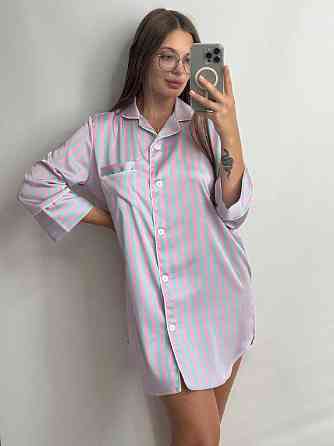 Жіноча нічна сорочка сатинова Блакитно-рожевий смужка XL Харків