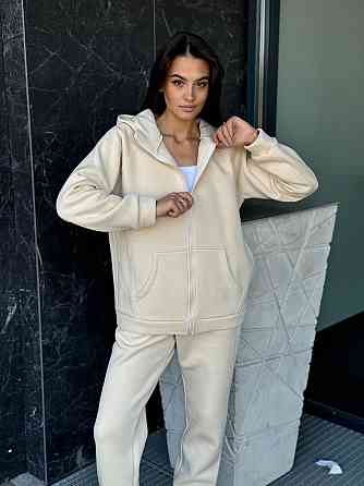 Теплый спортивный костюм женский на змейке Молочный 50/52 Харьков