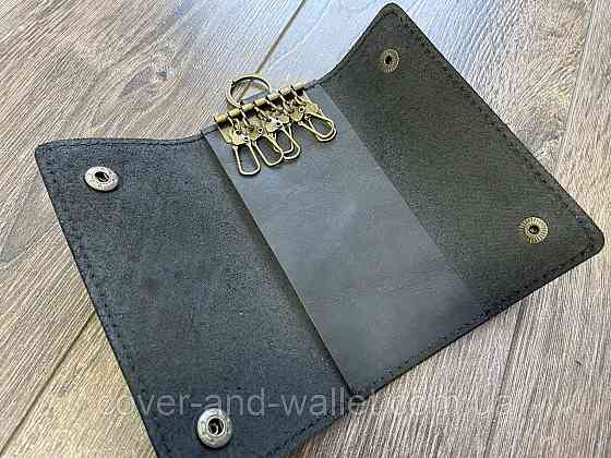 Удобная кожаная ключница из натуральной кожи на кнопках черного цвета PS Leather Киев