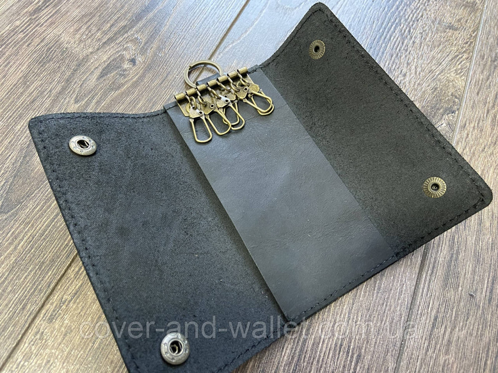 Удобная кожаная ключница из натуральной кожи на кнопках черного цвета PS Leather Киев - изображение 4