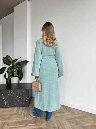 Жіночий довгий кардиган із поясом і кишенями. Мята, 46/48 Одеса