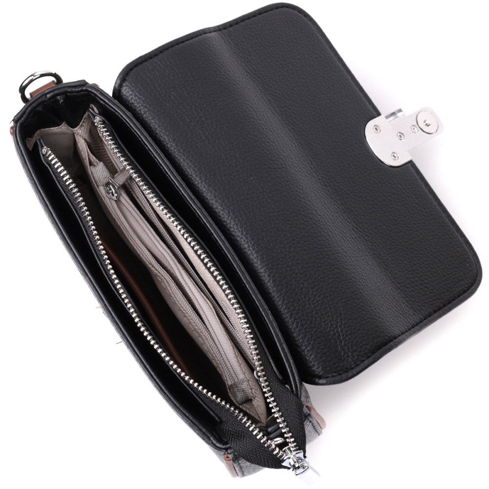 Шкіряна напівкругла сумка з цікавим магнітом-заскочкою для жінок Vintage 22441 Чорна Київ - фото 5