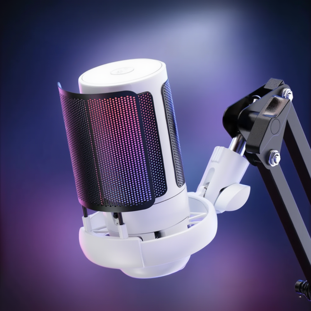 Мікрофон для ПК і ноутбука ME6S для подкастів і стрімінгу з RGB-підсвічуванням USB, шумозаглушенням, кардіоїдною діаграмою, білий Кам'янець-Подільський - фото 1