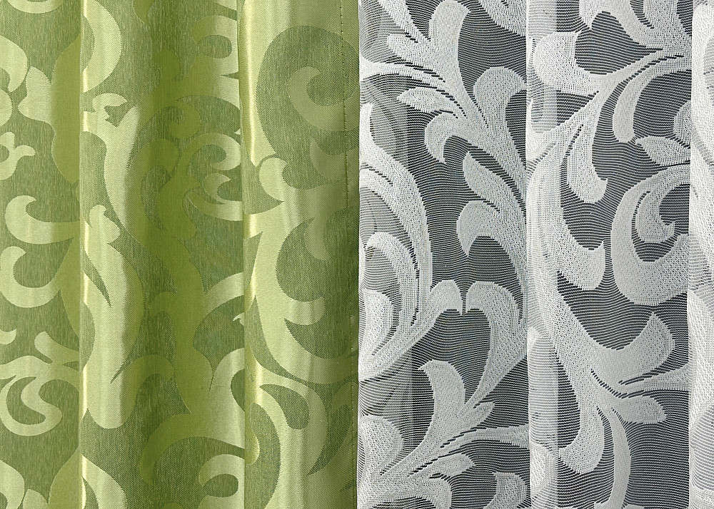 Комплект штор VR-Textil Жакард Вензель 100х270 2шт і Тюль 300х270 297ш-1147т Салатовий з білим 71-095/1 Київ - фото 7