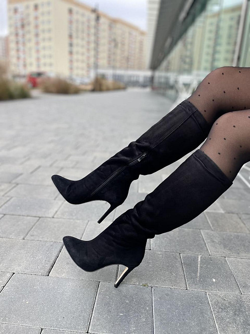 SANTINI Чоботи жіночі SANTINI чорні замша натуральна высота 35см каблук 9см обхват голени 34-36 Коломия - фото 1