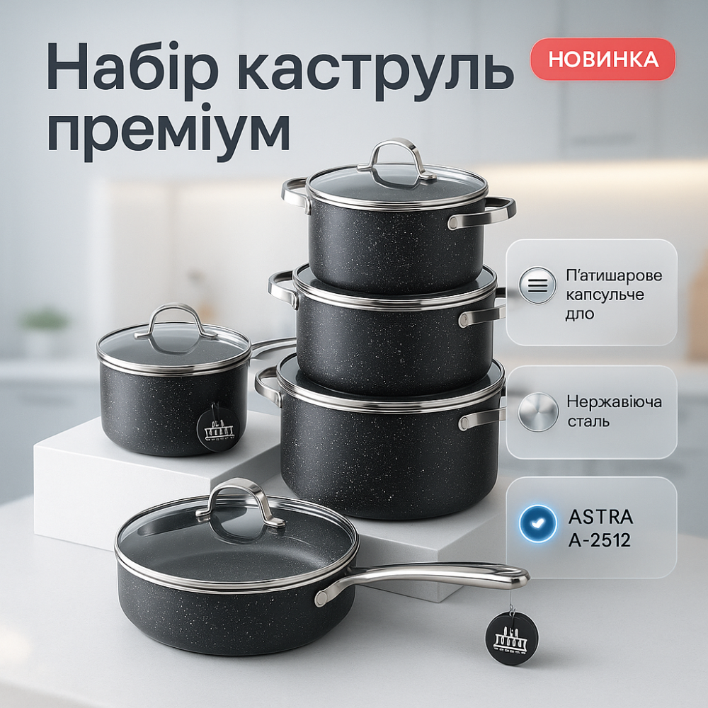 Набор кастрюль для электронной плиты, Набор кастрюль с жаростойкой крышкой для плит EI-85 Львов - изображение 13