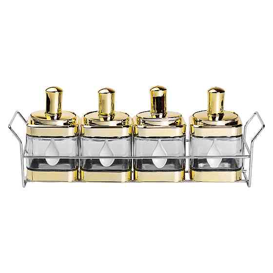 Набір банок для сипучих продуктів 4 штуки 350 мл скляні на металевій підставці HP-1336 Коломия