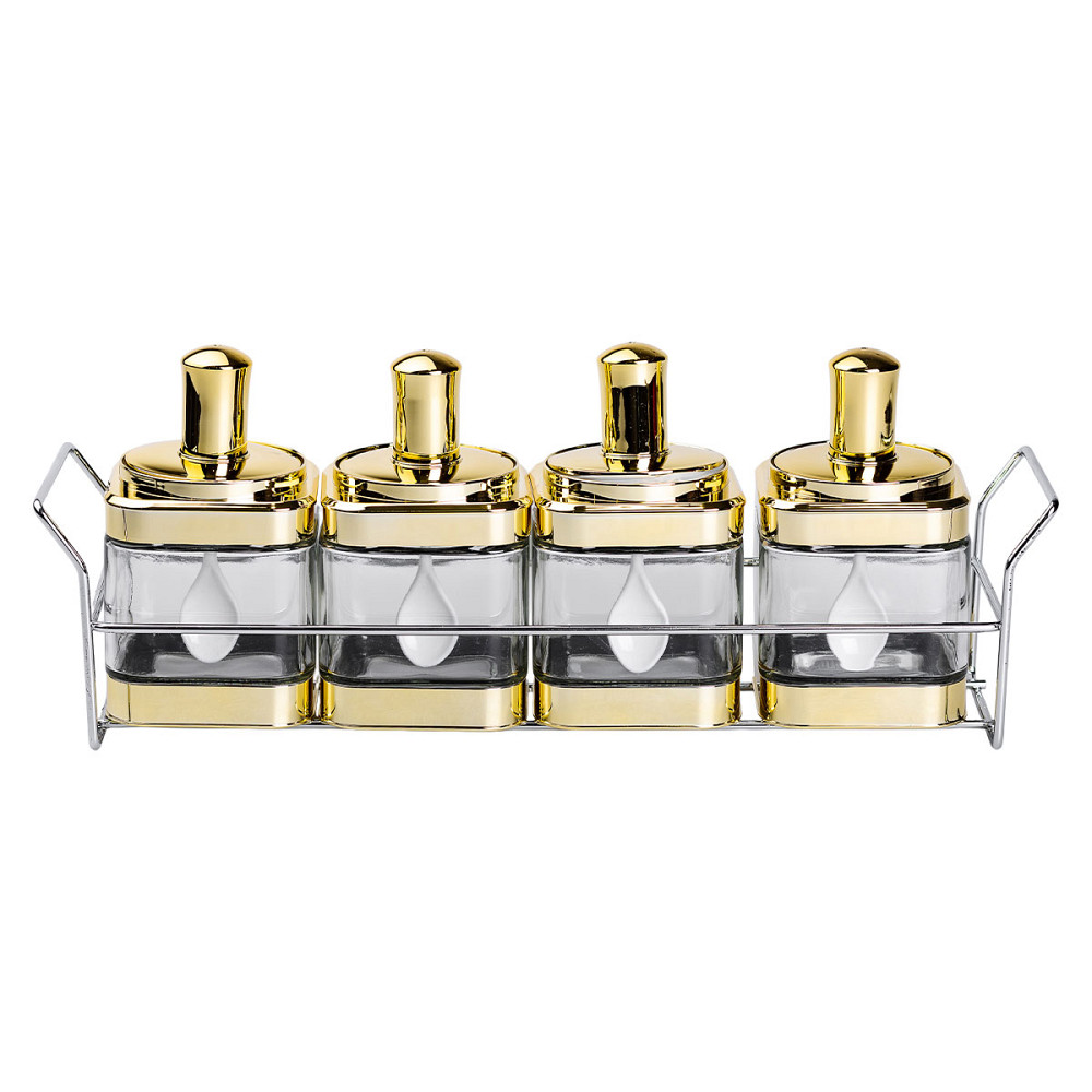 Набір банок для сипучих продуктів 4 штуки 350 мл скляні на металевій підставці HP-1336 Коломия - фото 1