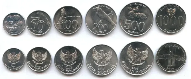 Індонезія — набір 6 монет 25 50 100 200 500 1000 Rupiah 1994 - 2010 - UNC Полтава - фото 1