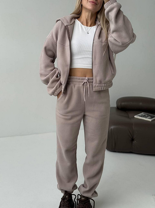 Женский повседневный теплый костюм на молнии с поларом флиса Бежевий, 42/44 Одесса - изображение 6