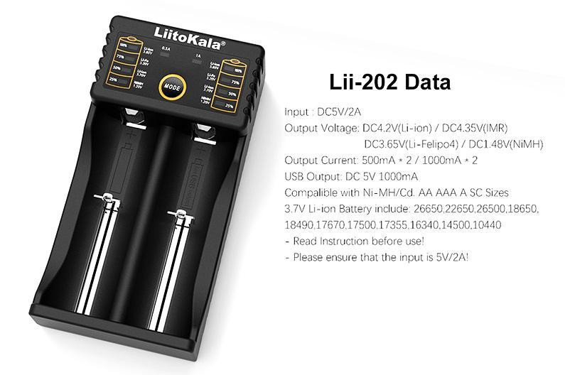 Універсальний зарядний пристрій LiitoKala Lii-202 для 18650, AA, AAA Li-Ion струм 0.5, 1А, 2 канали Одеса - фото 10