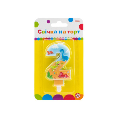 Свеча Maxi двостороння "2" із зображенням динозаврів висотою 7,62 см (MX622099-2) Винница - изображение 1