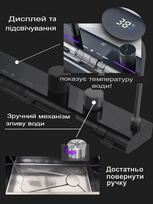 Кухонная раковина водопад темно-серая Willda,кухонная мойка водопад темно-серая 68х46х22 (280366361) Киев - изображение 4