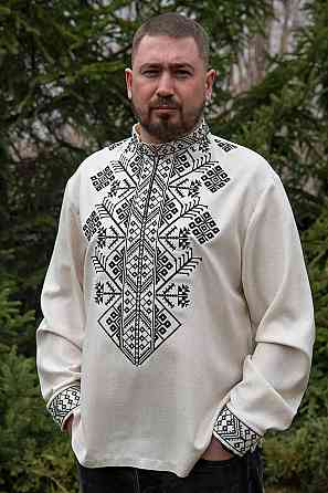 Вишиванка лляна чоловіча, довгий рукав, натуральна, (льон) топ   64 Київ