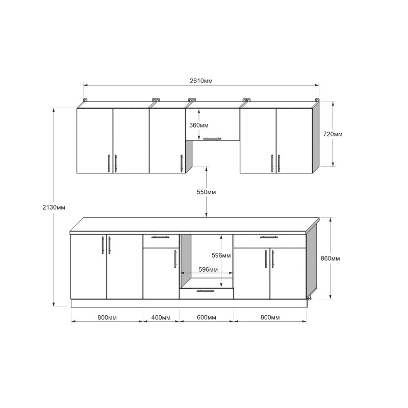 Кухня модульна Эверест Оптима набор №6 Антрацит+Дуб крафт золотой 2,6 м (без столешницы) (DTM-5715) Львов - изображение 4
