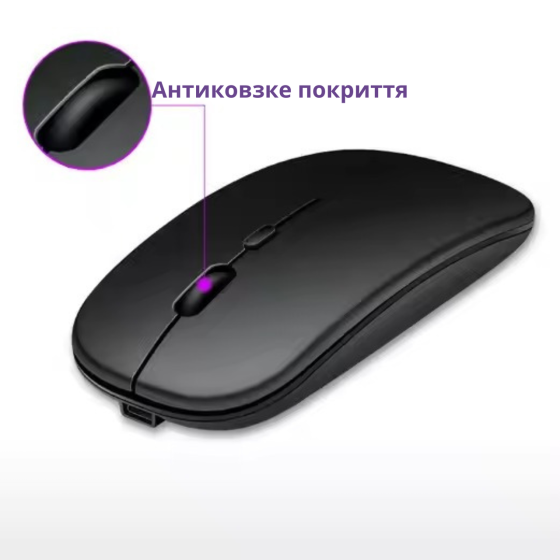 Миша бездротова комп'ютерна, безшумна, оптична з RGB-підсвічуванням 2.4G+Bluetooth DPI 800/1000/1200 чорна Кам'янець-Подільський