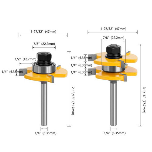Набір пазо-шипових фрез 2шт сталь хвостовик 6.35мм для фрезера ручного Київ - фото 2