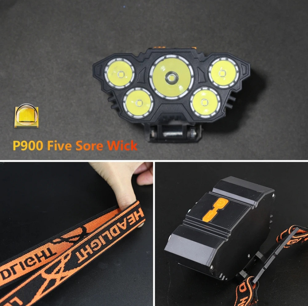 Налобный фонарик на аккумуляторе 5 led с зарядкой USB 4 режима черный Киев - изображение 6