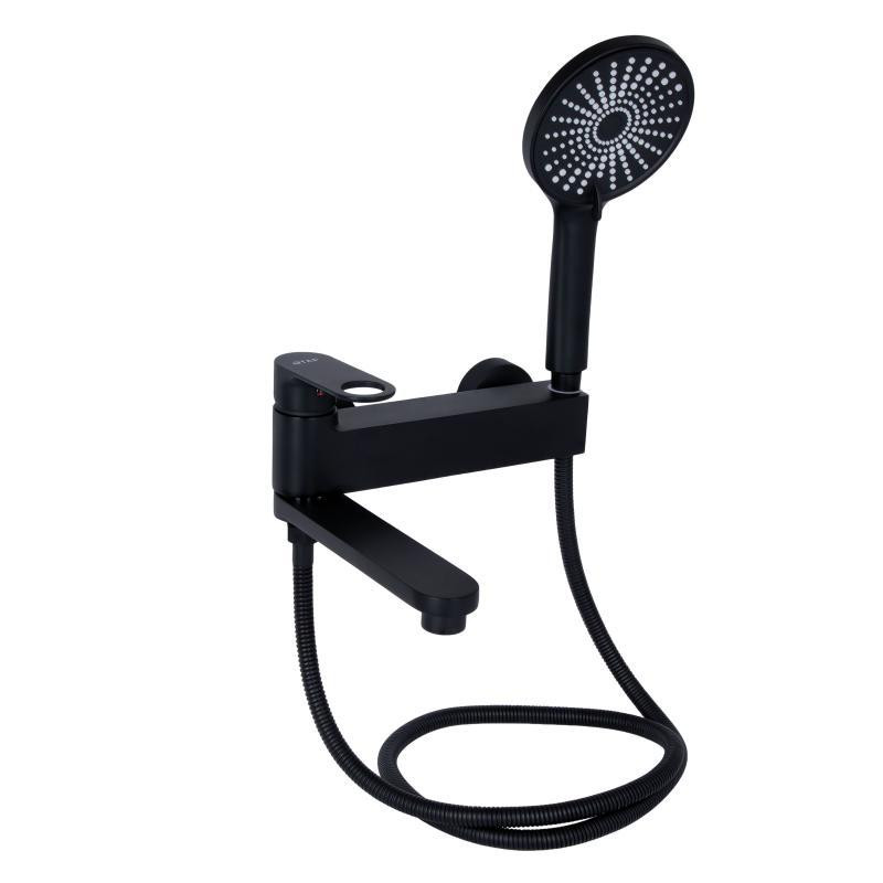 Смеситель для ванны с поворотным изливом, c душевым гарнитуром Qtap Jay QTJAY260BLM45548 Black Matt Харьков - изображение 1