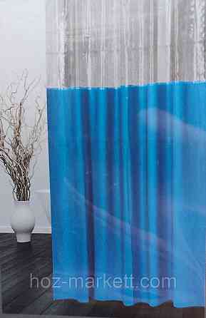Штора в ванную однотоная с прозрачным верхом голубая шторка для ванной 180 х 180 см Харьков