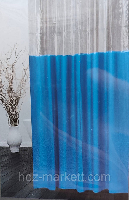 Штора в ванную однотоная с прозрачным верхом голубая шторка для ванной 180 х 180 см Харьков - изображение 3