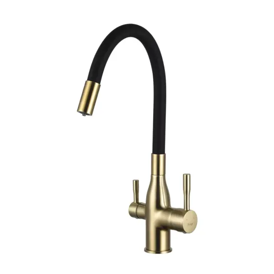 Змішувач для кухні під фільтр Frap F4396-3 з гнучким виливом, золото/чорний Київ