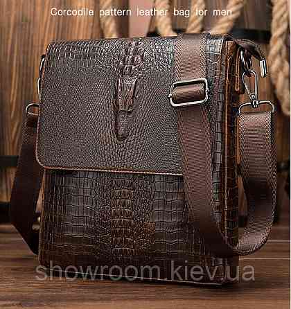 Чоловічі шкіряні сумки під рептилію Leather Collection (8857) brown Київ