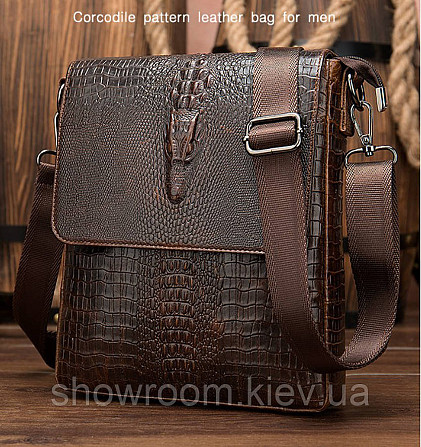 Чоловічі шкіряні сумки під рептилію Leather Collection (8857) brown Київ - фото 1