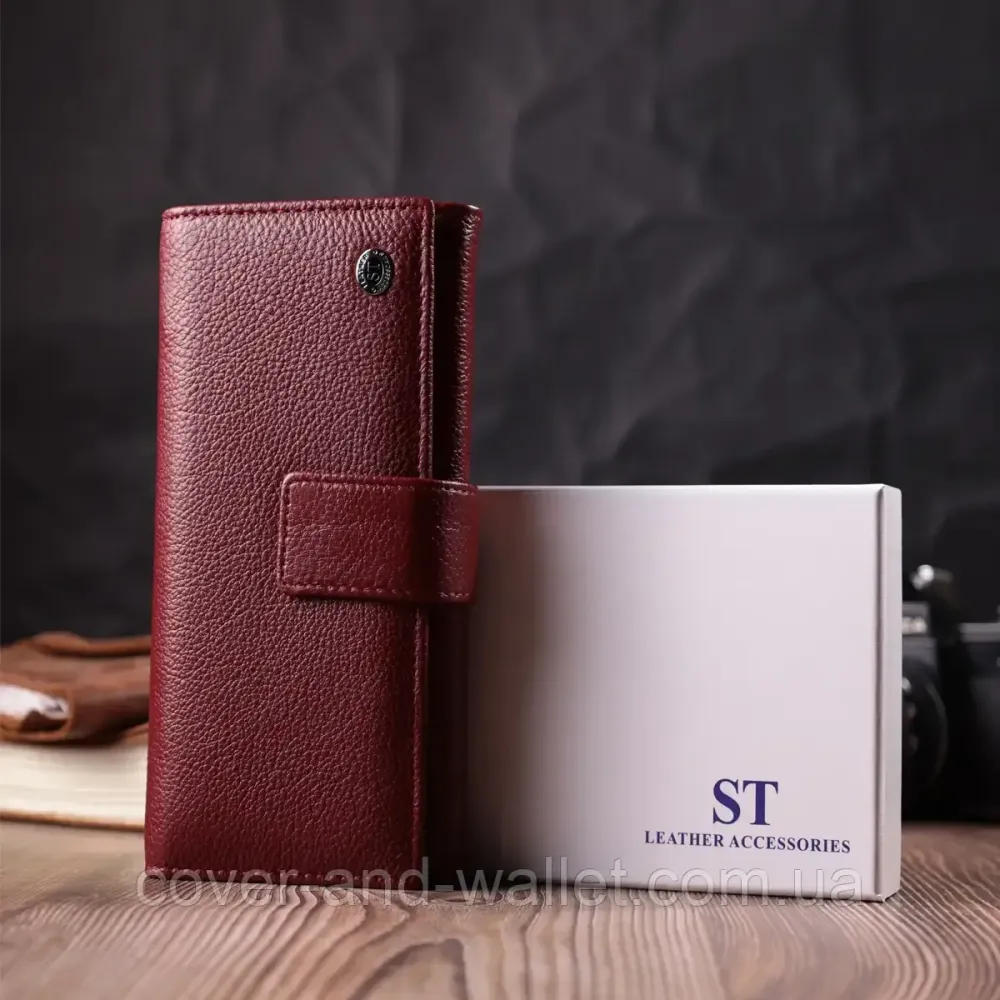 Жіноче шкіряне портмоне на кнопці бордового кольору ST Leather Київ - фото 8