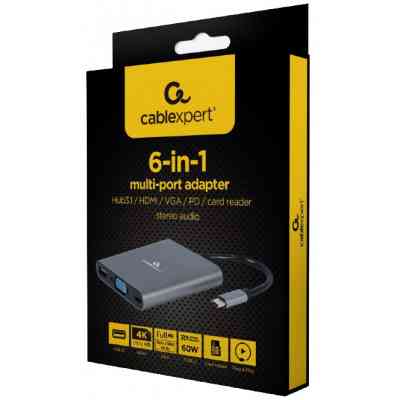 Концентратор Cablexpert USB-C 6-in-1 (Hub3.1/HDMI/VGA/PD/card-reader/audio) (A-CM-COMBO6-01) Вінниця