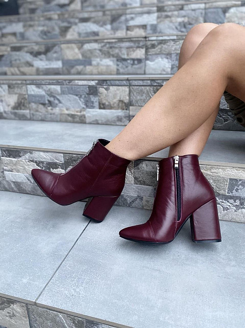 Жіночі черевики демісезонні кольору марсала з натуральної шкіри весна-осінь каблук 9 см. 36р. 3 Коломия - фото 1