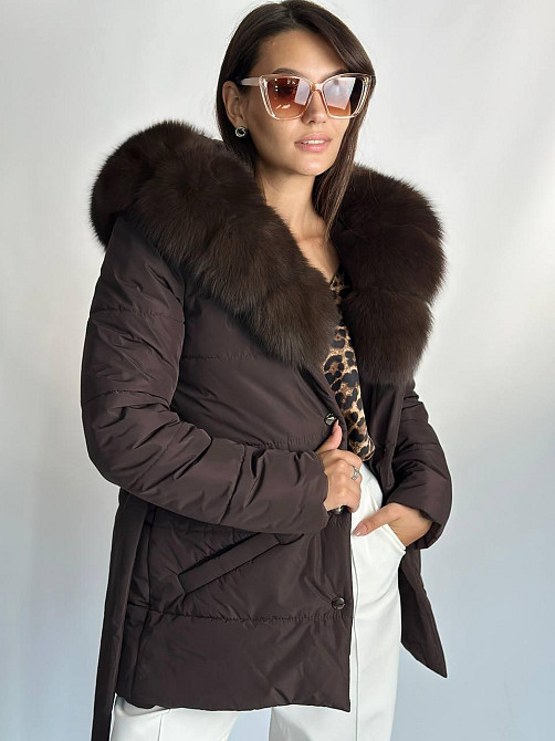 Женский пуховик Oslo с мехом финского песца Шоколад, 48, Т.Соболь Харьков - изображение 6