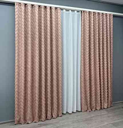 Комплект штор VR-Textil Льон Букле 150х270 2шт і Тюль 600х270 1811ш-115т Пудровий з білим 71-046/5 Київ