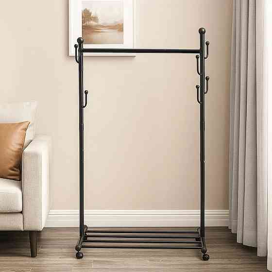 Вешалка передвижная для одежды металлическая с стойкой для тремпелей и стойкой с крючками цвет черный Каменец-Подольский