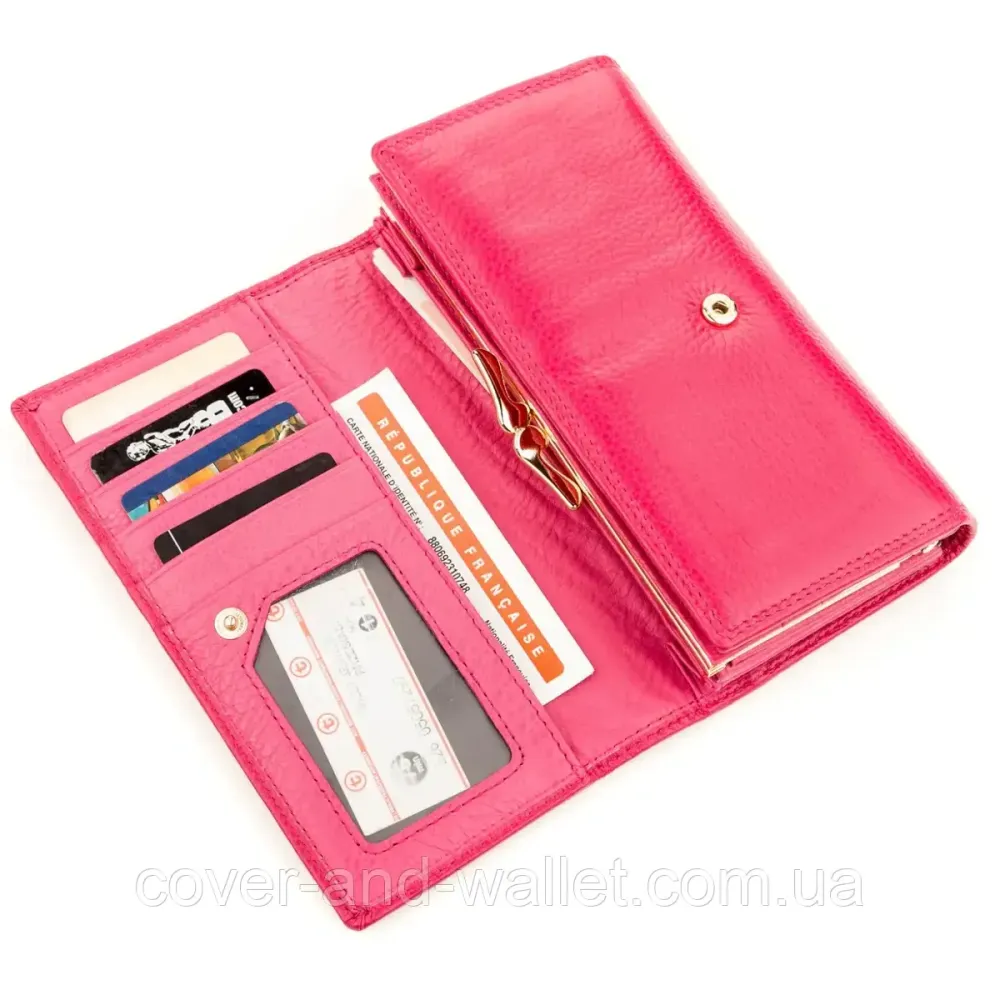 Удобный кожаный кошелек розового цвета с дополнительным блоком для карточек Boston Киев - изображение 3