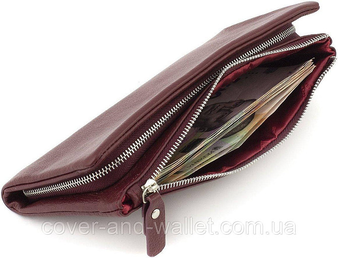 Бордовый женский кошелек-клатч из натуральной кожи на два отделения ST Leather Киев - изображение 2