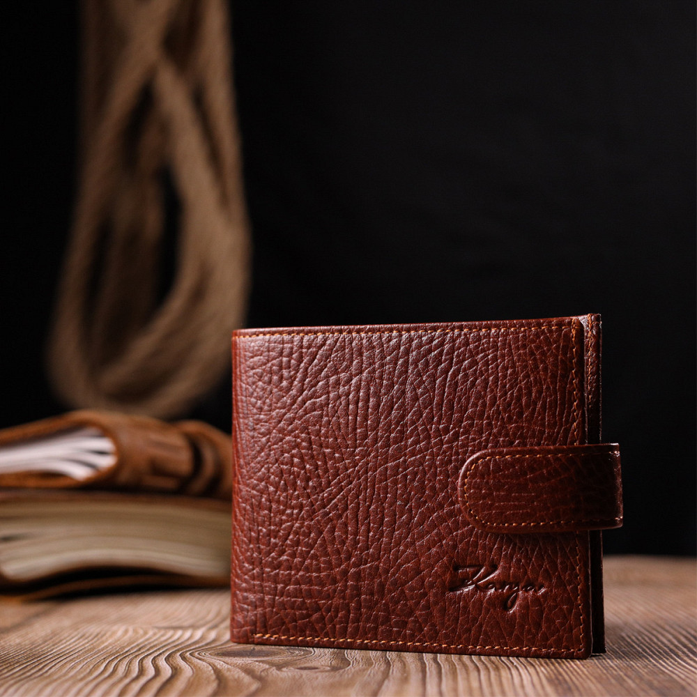 Функціональний чоловічий гаманець з хлястиком із натуральної шкіри KARYA 21080 Світло-коричневий Київ - фото 7