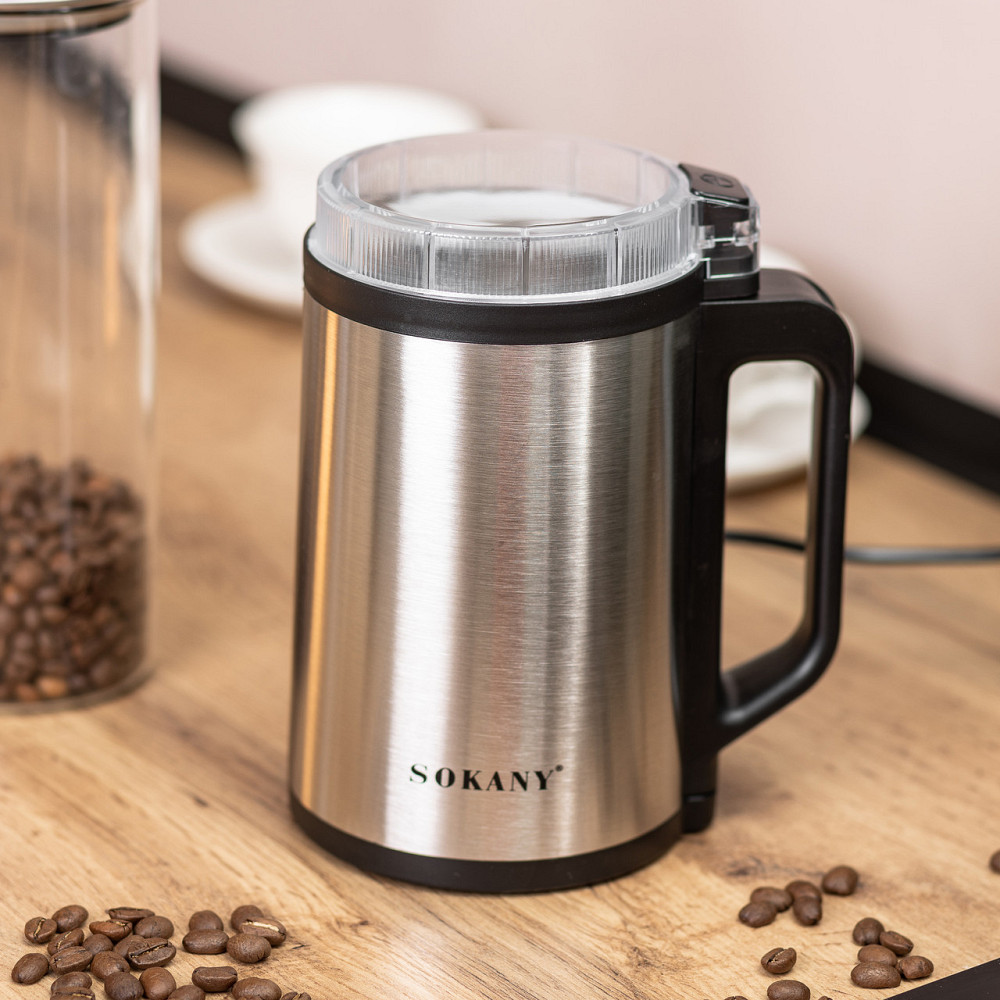 Sokany Кавомолка електрична 300 Вт автоматична 140 г для дрібного помолу із нержавіючої сталі S Коломия - фото 7