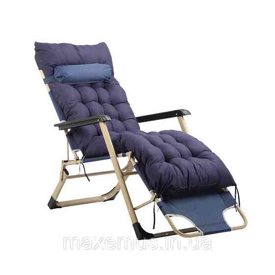 Раскладное кресло шезлонг туристический Bonro 178 см Садовый лежак пляжный шезлонг + подушка синий Мостиска