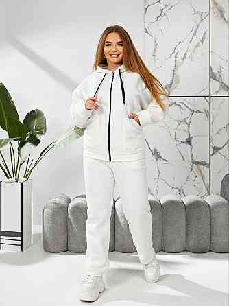 Жіночий теплий костюм-двійка: кофта та штани батал двосторонній фліс Полар Молочний, 58/60 Одеса