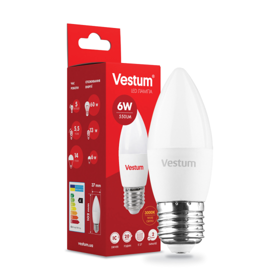 Світлодіодна лампа Vestum C37 6W 3000K 220V E27 1-VS-1302 Київ